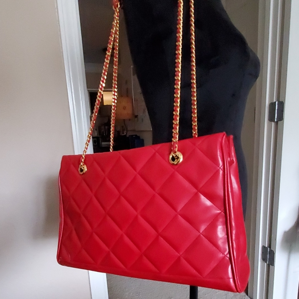 Susan Gail Red Quilted Leather Chain Shoulder Bag